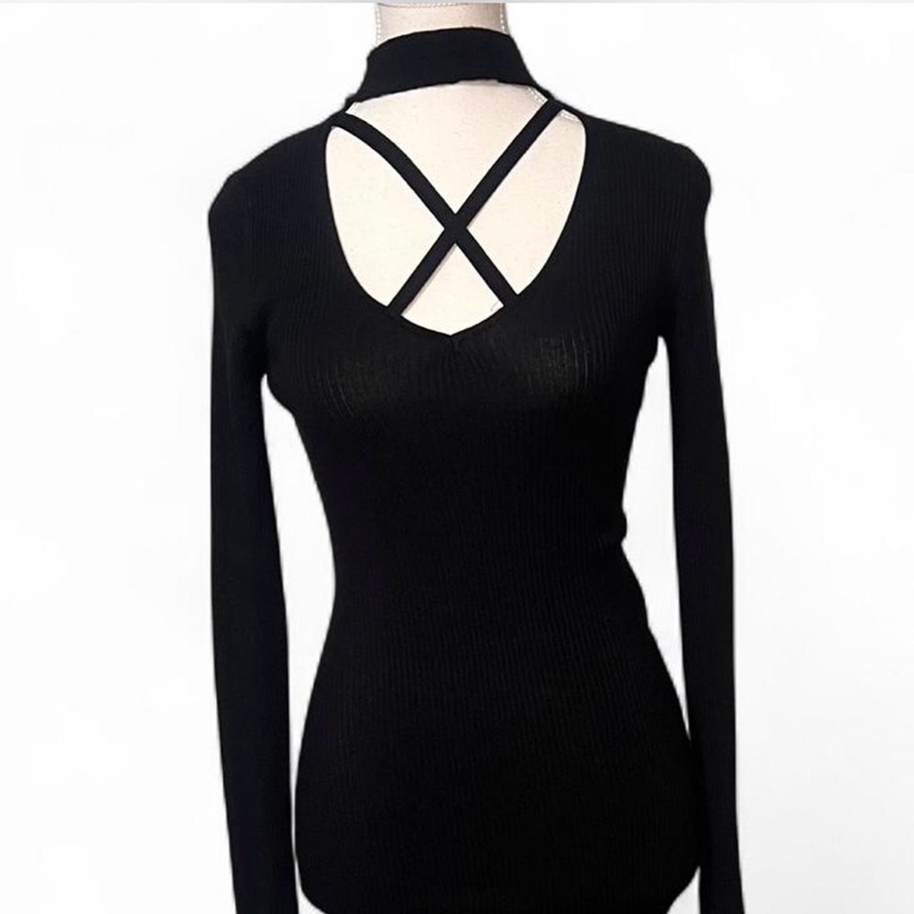 Derek Heart Black Long Sleeve Bodycon Dress Size Medium - Picture 3 of 7